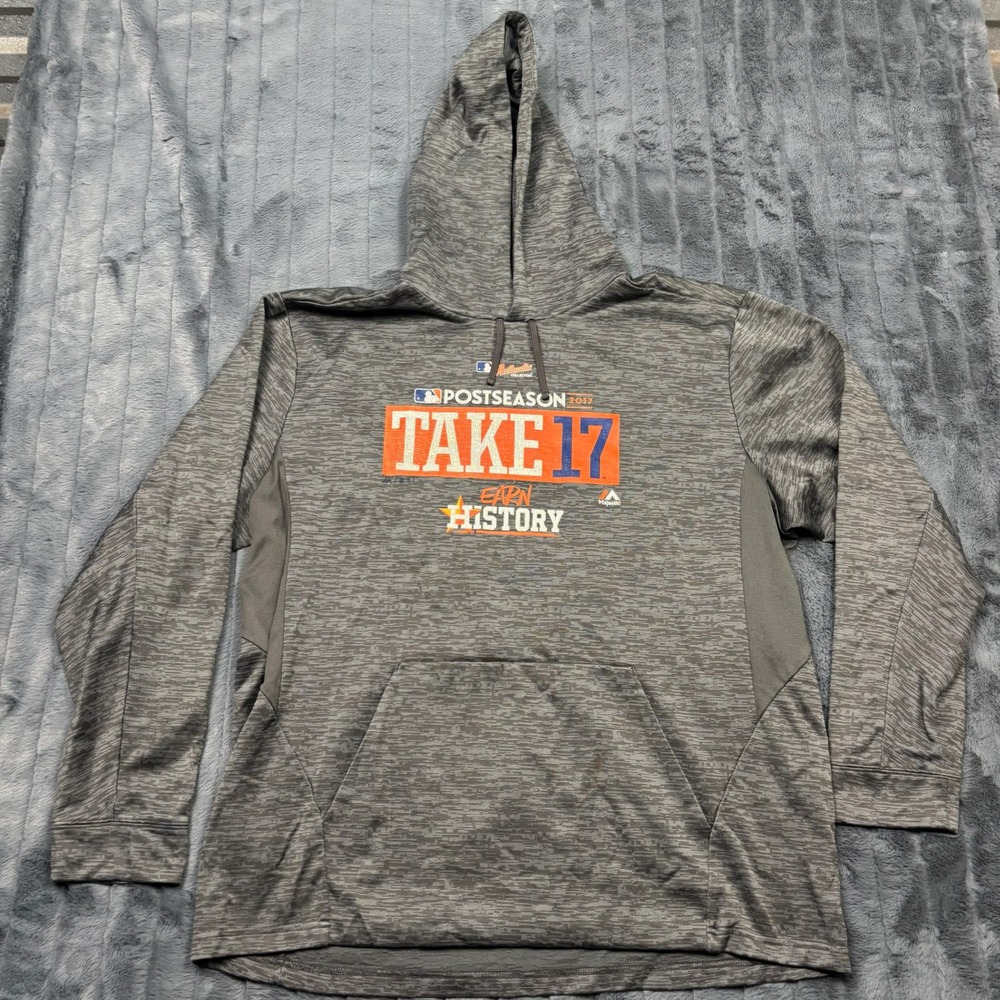 Majestic Houston Astros 2017 Postseason Hoodie Mens XL Gray Take 17 Earn History